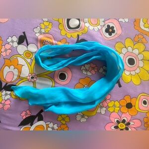 vintage 1980s sky teal blue sheer bow tie mini scarf